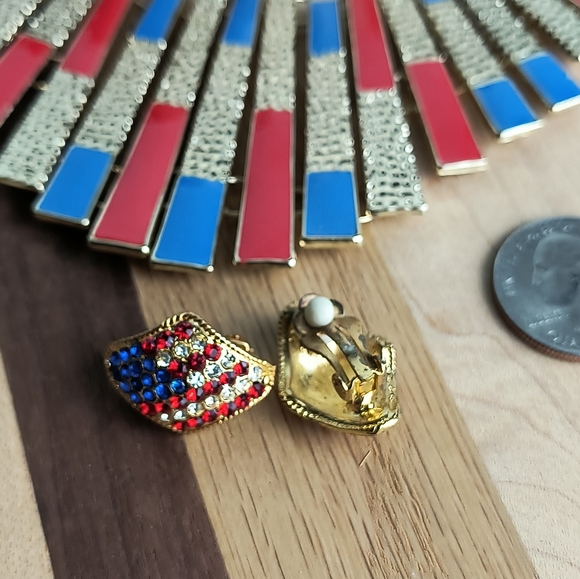 Jewelry Dish Mug U.S.A Patriotic Bundle Of 3 Gold Tone Blue & Red - Picture 4 of 6